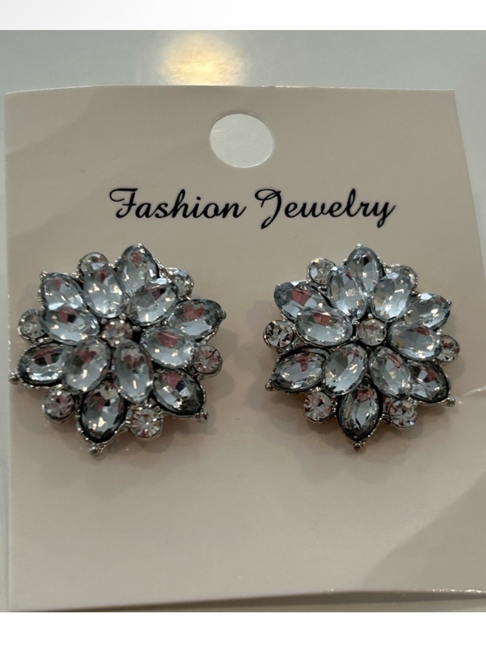 Fashion Jewelry Clear Crystal Floral Stud Earrings